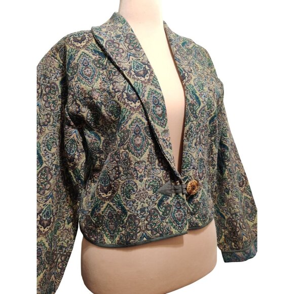 Flashback L Womens Jacket Cropped Paisley Tapestry Boho Cottagecore 90s Vintage - Picture 2 of 14